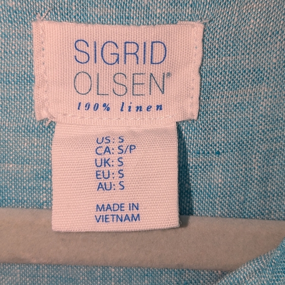 Sigrid Olsen 100% Linen Coastal Button Pullover Blouse Size Small Blue Natural - Picture 2 of 7